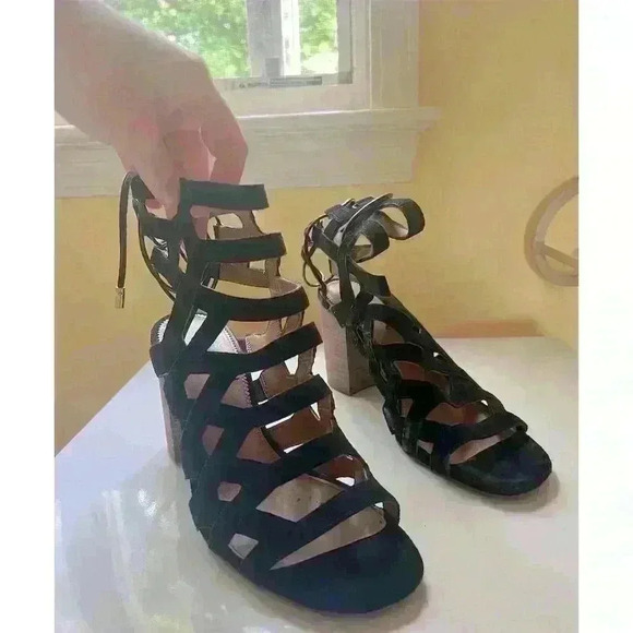 Franco Sarto Connie Black Gladiator Cage Sandals Women’s Size 8 High Heel - Picture 9 of 9